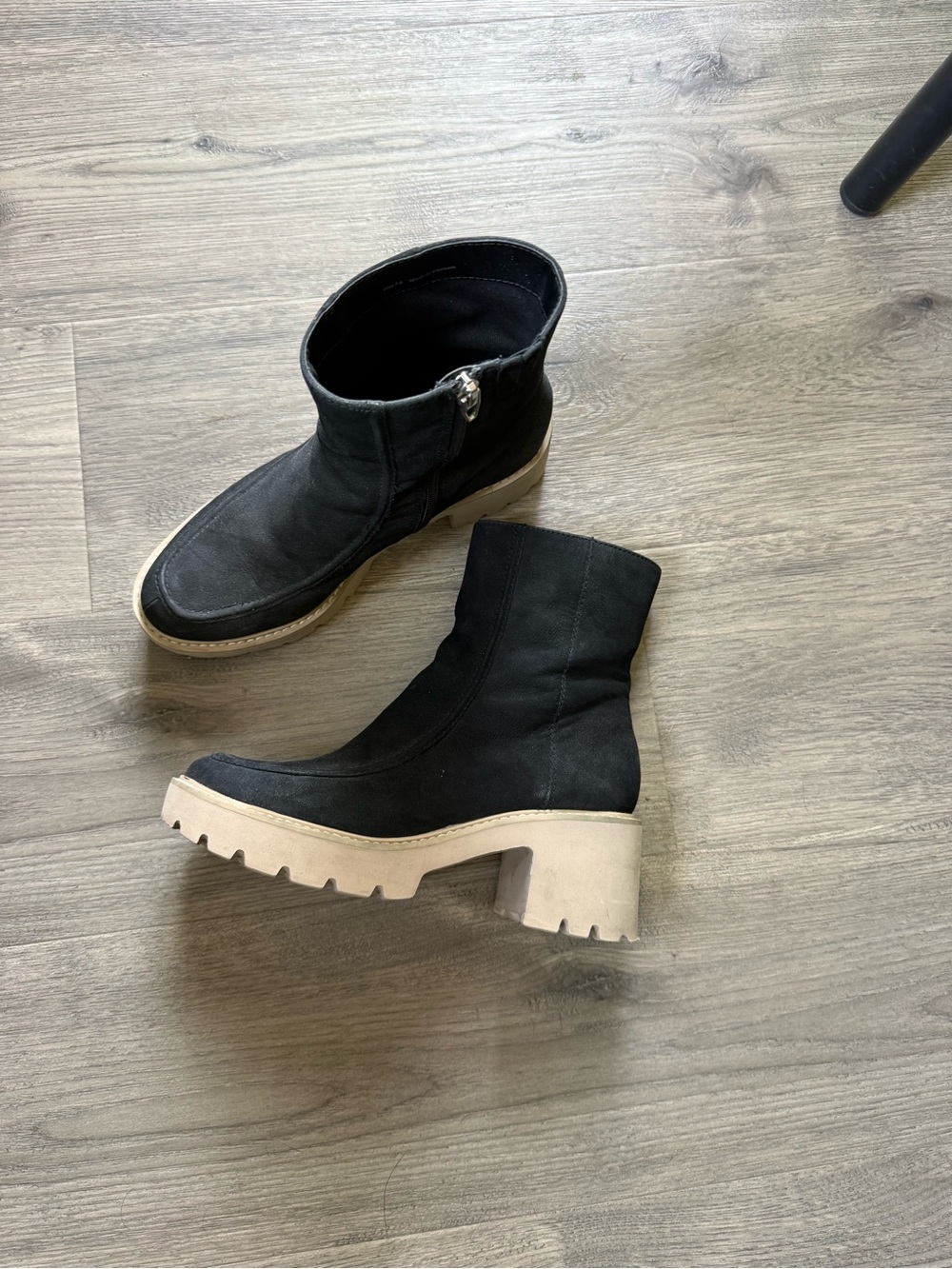 Dolce Vita Black Ankle Boots with Cream Lug Heel